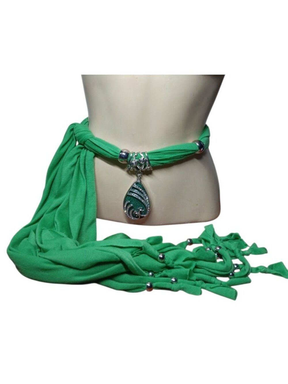 Womens Belt Kelly Green Cinching Sash with a Dangle Peacock Pendant 64"